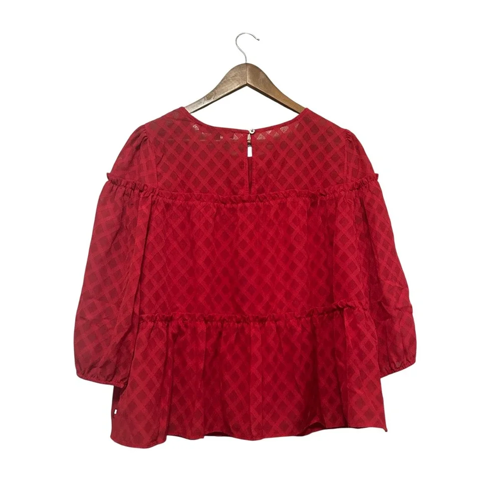 Tommy Hilfiger Women Red Diamond Textured Peplum Blouse‎ Top Size L